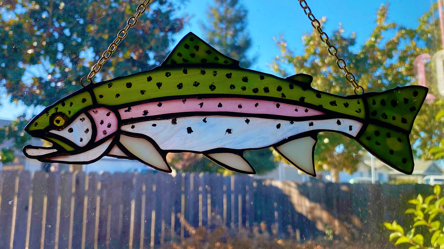 10in Rainbow Trout Stained Glass